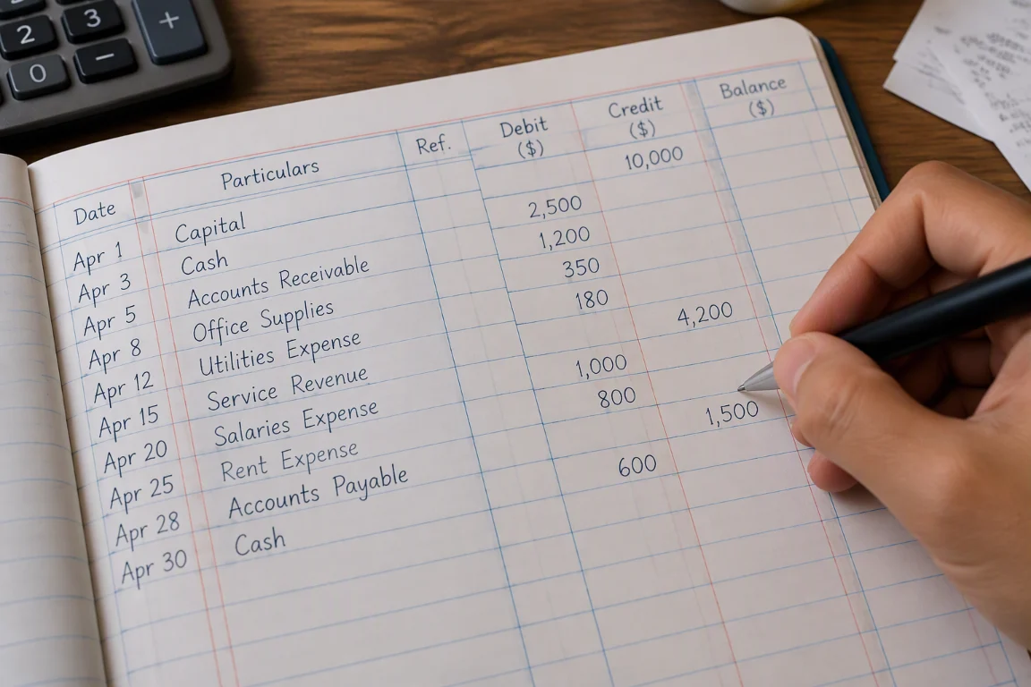 A handwritten ledger showing dated transactions recorded by hand.